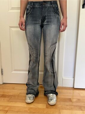 Women's Gray Boot Cut Jeans with Curved Panel Detail
